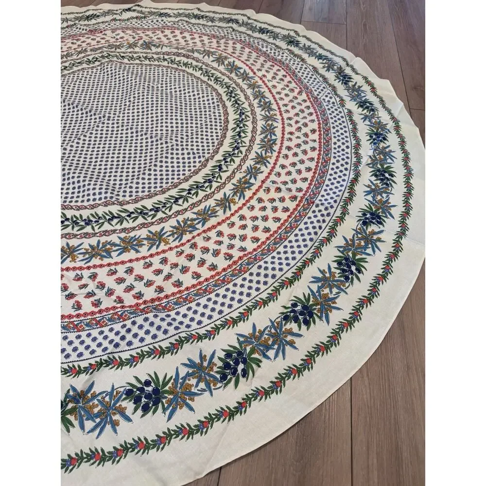 Le Cluny France Olives & Mimosa Provential 69” Round Acrylic Coated Tablecloth